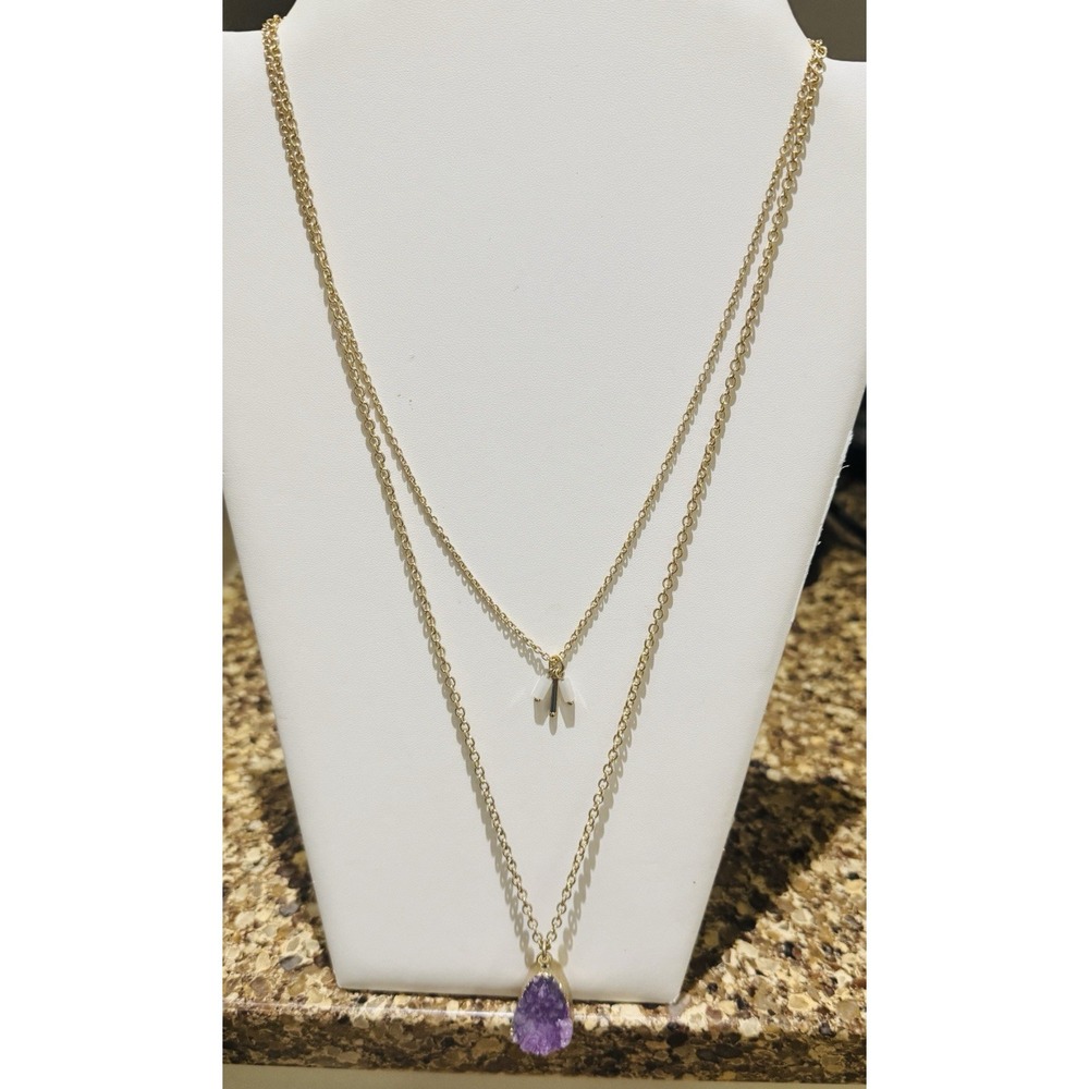 Fibi & Clo Gold Plated Amethyst Druzy Necklace Double Layer 26" Adjustable